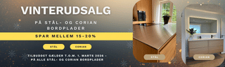 Vinterudsalg på stål- og corian bordplader - Spar i mellem 15-20%